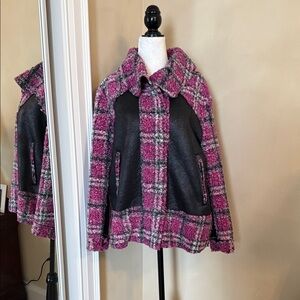 Chic Pink and Black Plaid Teddy Jacket